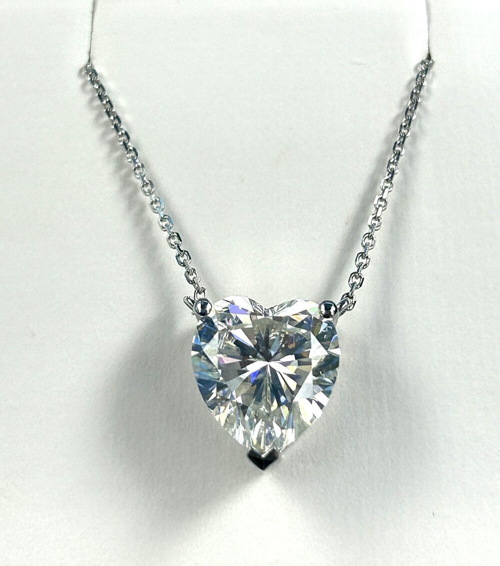 2.0 Ct Moissanite Heart Shape Solitaire Pendant Necklace 16" in 14k White Gold